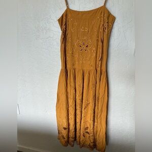 Free People Midi dress golden yellow mustard XS cut out floral print